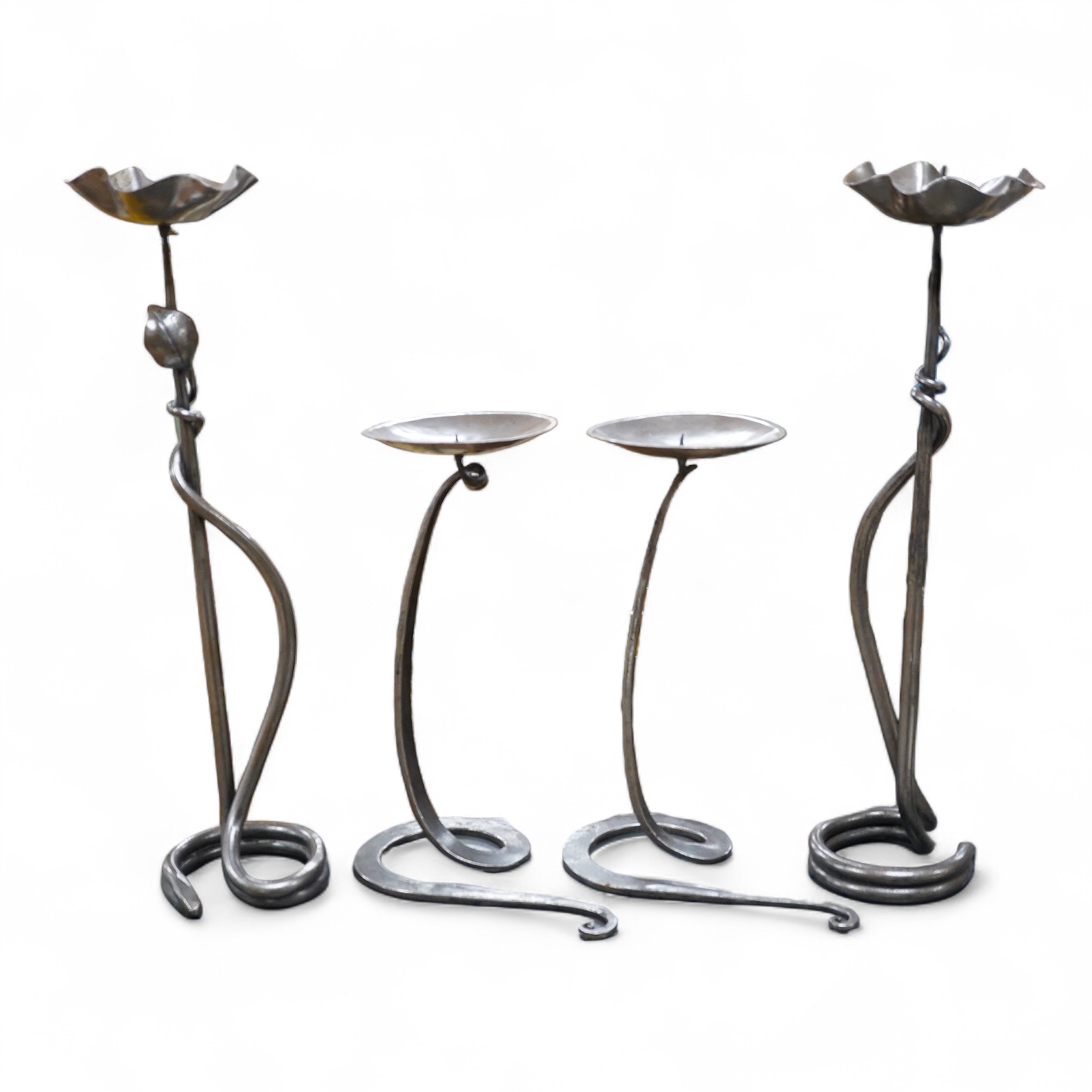 Two pairs of Belltrees Forge candlesticks, 49cm